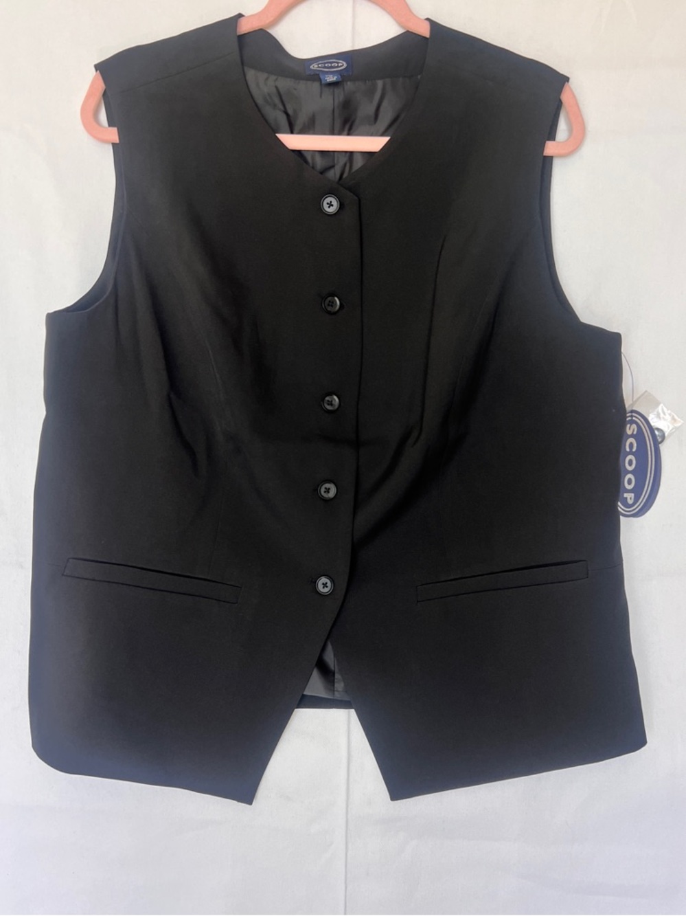 Scoop Crepe  Black Button Front Vest XXL NWT